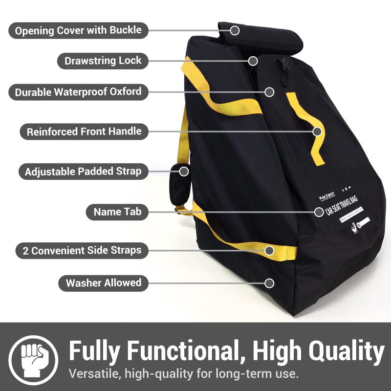 ProFaster Car Seat Travel Bag Backpack for Air Travel - Karfast Universal Infant Carseat Gate Check Bag Cover for Airplane, Foldable with Pouch, Yellow - Image 3